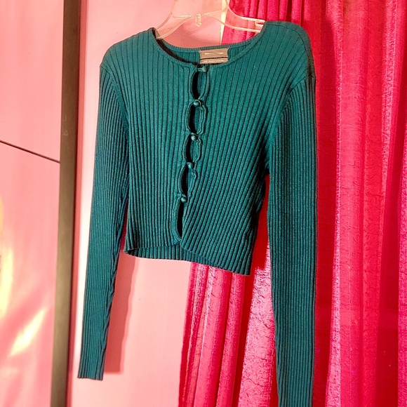 Urban Outfitters Tops - Urban Outfitters Teal Blue Pullover Button-Down Cropped Ribbed Women’s Medium